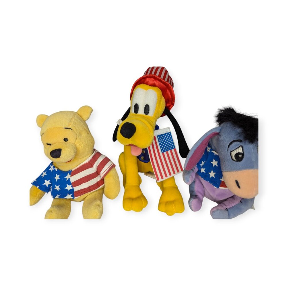Vintage Disney Store Patriotic Beanie Plush Characters Pluto, Pooh & Eeyore - Picture 2 of 14